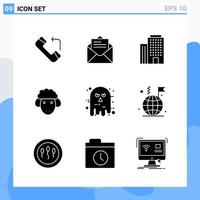 Modern 9 solid style icons Glyph Symbols for general use Creative Solid Icon Sign Isolated on White Background 9 Icons Pack Creative Black Icon vector background