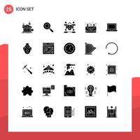 25 Thematic Vector Solid Glyphs and Editable Symbols of macbook device business open board Editable Vector Design Elements