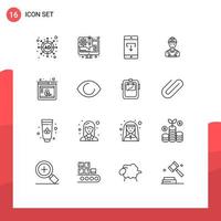 Set of 16 Modern UI Icons Symbols Signs for cpc construction data carpenter worker Editable Vector Design Elements