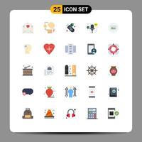 Pack of 25 Modern Flat Colors Signs and Symbols for Web Print Media such as photo record bulb multimedia usb Editable Vector Design Elements