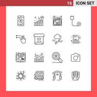 Group of 16 Modern Outlines Set for gesture hardware business disconnected cord Editable Vector Design Elements