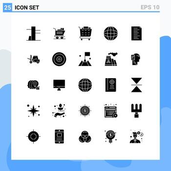 Modern Set of 25 Solid Glyphs and symbols such as transport lifting media lifter html Editable Vector Design Elements