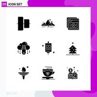 9 Thematic Vector Solid Glyphs and Editable Symbols of cloud data tutorials usb learning Editable Vector Design Elements