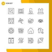 Set of 16 Modern UI Icons Symbols Signs for page browser unlocked up shipping Editable Vector Design Elements