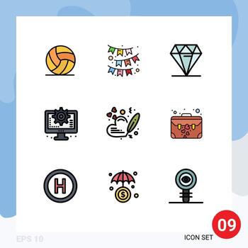 paquete de iconos de vector de stock de 9 signos y símbolos de línea para el ajuste de amor proceso de diamante elementos de diseño de vector editables por computadora
