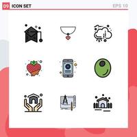 9 iconos creativos signos y símbolos modernos de corazón fresa financiación multitud fondos de frutas elementos de diseño vectorial editables vector