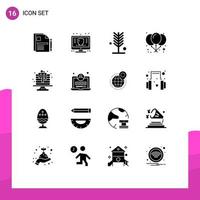 16 User Interface Solid Glyph Pack of modern Signs and Symbols of party balloon money tree nature Editable Vector Design Elements