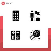 Set of 4 Modern UI Icons Symbols Signs for application calculator password businessman bitcoin Editable Vector Design Elements