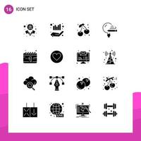 User Interface Pack of 16 Basic Solid Glyphs of holiday study cherry school knowledge Editable Vector Design Elements