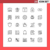 Mobile Interface Line Set of 25 Pictograms of discount security app protect key Editable Vector Design Elements