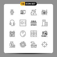 Modern Set of 16 Outlines and symbols such as headphones photography write photo science Editable Vector Design Elements