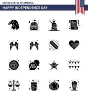 Happy Independence Day USA Pack of 16 Creative Solid Glyphs of icecream receipt white paper statue Editable USA Day Vector Design Elements