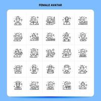 OutLine 25 Female Avatar Icon set Vector Line Style Design Black Icons Set Linear pictogram pack Web and Mobile Business ideas design Vector Illustration