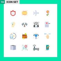 16 User Interface Flat Color Pack of modern Signs and Symbols of mind energy takeoff spring floral Editable Pack of Creative Vector Design Elements