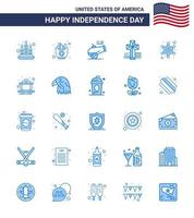 Happy Independence Day 25 Blues Icon Pack for Web and Print police sign police cannon men cross Editable USA Day Vector Design Elements