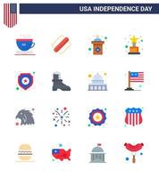 Set of 16 Vector Flats on 4th July USA Independence Day such as sign police election shield award Editable USA Day Vector Design Elements