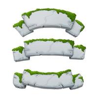 Stone ribbon set. Stone banner elements for game and web in cartoon style. vector