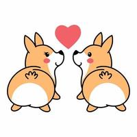 Two corgi dogs in love. Cute illustration for Valentine's day. Sticker for postcard. vector