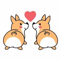 Two corgi dogs in love. Cute illustration for Valentine's day. Sticker for postcard. vector