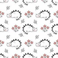 Seamless children's pattern with dinosaur. Cute dino in nature. Printing on fabric and wrapping paper. Background to nursery. vector