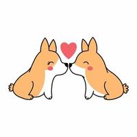 Two corgi dogs in love. Cute illustration for Valentine's day. Sticker for postcard. vector