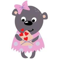 Cute hand drawn bear with letter. Valentika. White background, isolate. vector illustration.