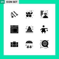 Set of 9 Vector Solid Glyphs on Grid for website secure fruit page man Editable Vector Design Elements