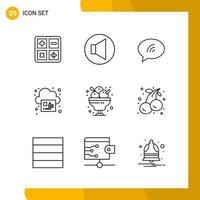 9 Icon Set Line Style Icon Pack Outline Symbols isolated on White Backgound for Responsive Website Designing vector