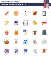 USA Happy Independence DayPictogram Set of 25 Simple Flats of phone american ball american sports ball Editable USA Day Vector Design Elements