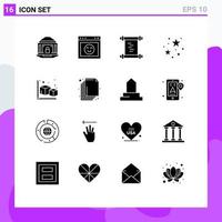 Solid Glyph Pack of 16 Universal Symbols of cube stare website celebration night Editable Vector Design Elements