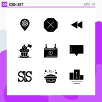 Group of 9 Solid Glyphs Signs and Symbols for accumulator cooker hat arrow cooker chef Editable Vector Design Elements