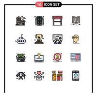 Flat Color Filled Line Pack of 16 Universal Symbols of bathyscaph learning finish book goal Editable Creative Vector Design Elements