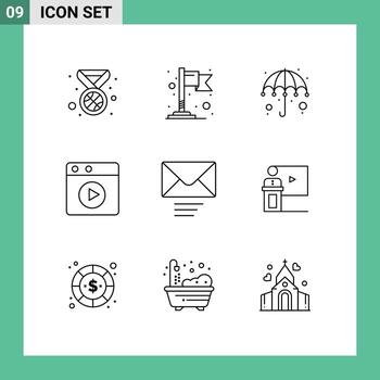 Group of 9 Outlines Signs and Symbols for business send rain message web Editable Vector Design Elements