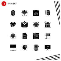 16 User Interface Solid Glyph Pack of modern Signs and Symbols of heart documents page document legal Editable Vector Design Elements