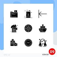 Group of 9 Solid Glyphs Signs and Symbols for setup gear power party beer Editable Vector Design Elements