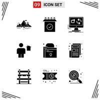 9 Icons Solid Style Grid Based Creative Glyph Symbols for Website Design Simple Solid Icon Signs Isolated on White Background 9 Icon Set vector