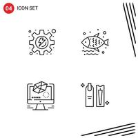 Pictogram Set of 4 Simple Filledline Flat Colors of energy modeling fish supermarket beauty Editable Vector Design Elements