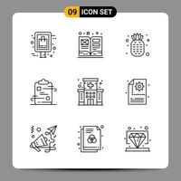 Paquete de 9 iconos negros símbolos de contorno signos para diseños receptivos sobre fondo blanco 9 conjunto de iconos vector