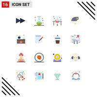 User Interface Pack of 16 Basic Flat Colors of hospital receptionist machine laboratory research iron electric Editable Pack of Creative Vector Design Elements