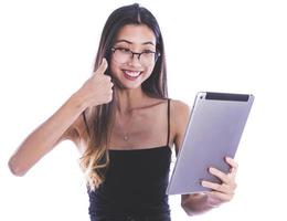 Asian woman holding tablet photo