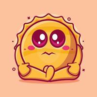 cute sun character mascot with sad expression isolated cartoon in flat style design vector