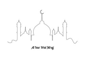 Continuous one line drawing mosque line concept. Islamic events concept. Single line draw design vector graphic illustration.