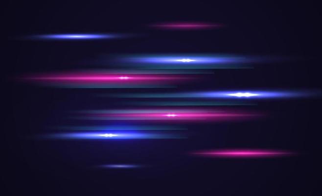 Modern abstract high speed light effect. Technology futuristic dynamic motion. Glow of bright lines of transport vehicle drive on road highway. Vector illustration