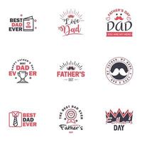 9 conjunto negro y rosa de vector feliz día del padre tipografía iconos vintage letras para tarjetas de felicitación pancartas diseño de camiseta elementos de diseño vectorial editables del día del padre