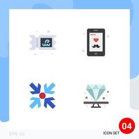 Set of 4 Commercial Flat Icons pack for ticket minimize dad mobile diamond Editable Vector Design Elements