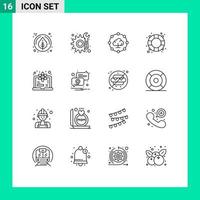 Set of 16 Vector Outlines on Grid for location learn share degree water Editable Vector Design Elements