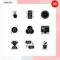 Group of 9 Solid Glyphs Signs and Symbols for protection color clock circles up Editable Vector Design Elements