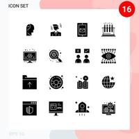 Universal Icon Symbols Group of 16 Modern Solid Glyphs of info tube mobile test lab Editable Vector Design Elements