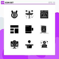 Modern Set of 9 Solid Glyphs Pictograph of cup image table frame time Editable Vector Design Elements