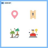 Set of 4 Vector Flat Icons on Grid for location tree ticket arrow arecaceae Editable Vector Design Elements